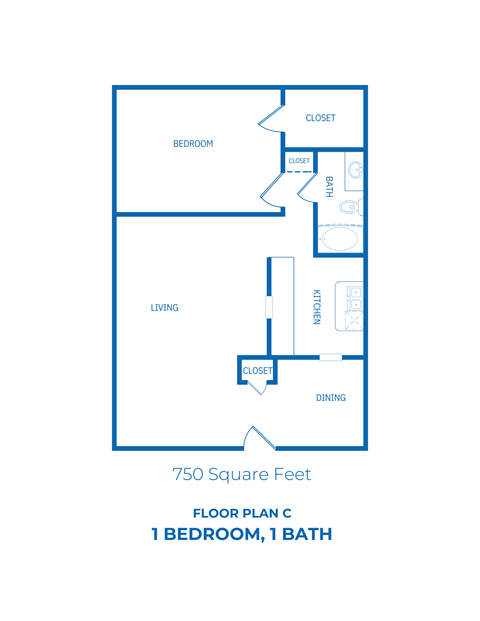 1 Bed, 1 Bath floorplan